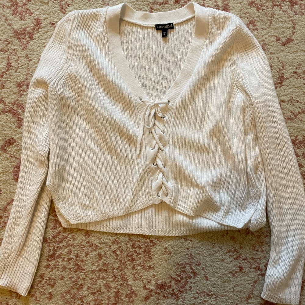 White tie up sweater